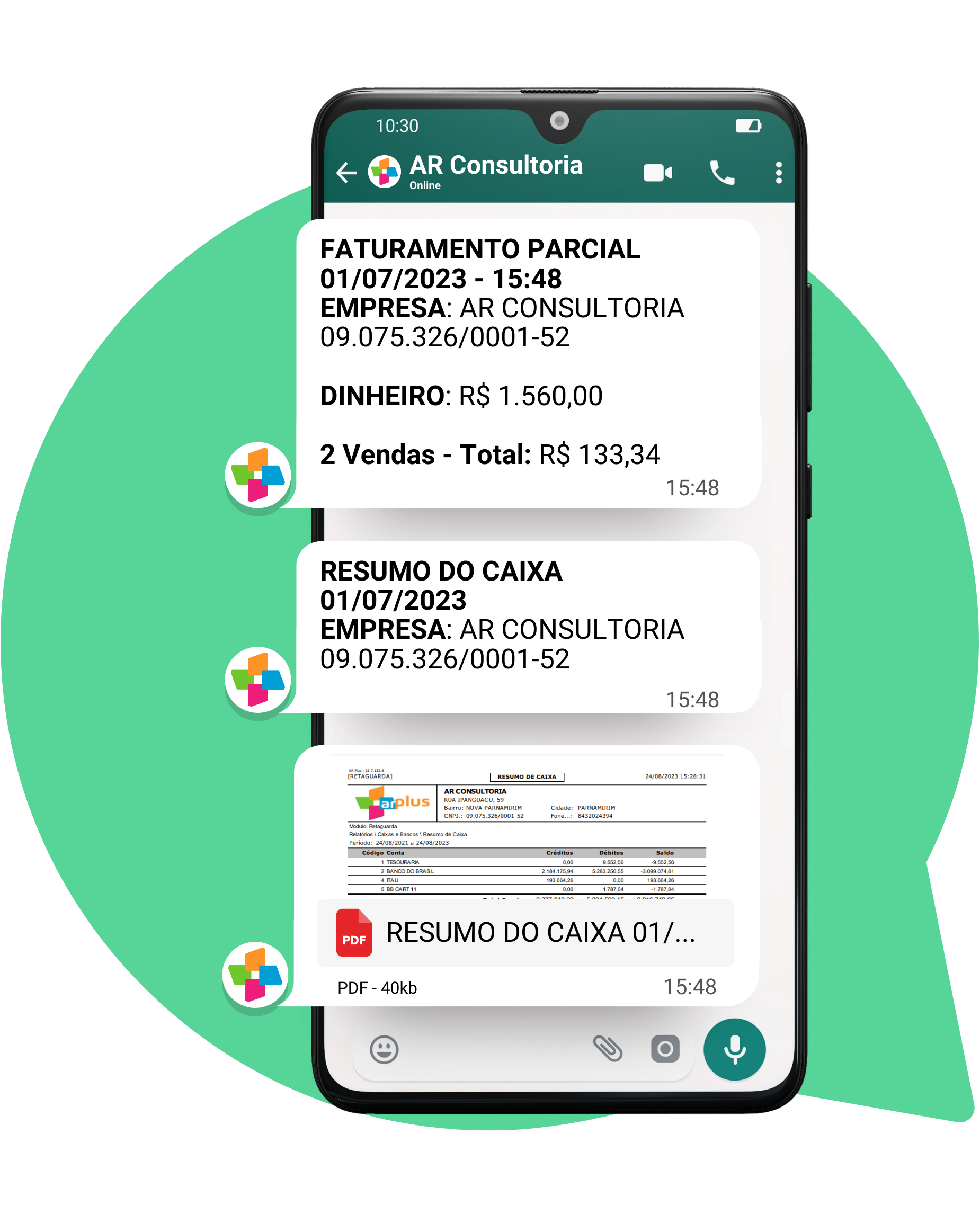 Zap Plus relatórios no smartphone
